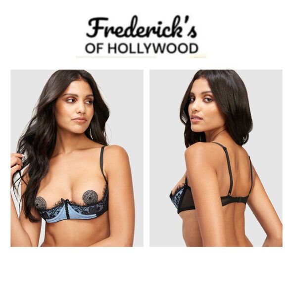 NWT Frederick’s of Hollywood Lux Satin & Lace Open Cup Bra (Size 16) - Picture 1 of 6